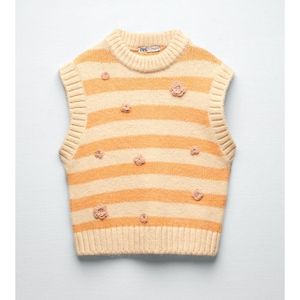 Zara Jacquard Orange Cream Sweater Vest